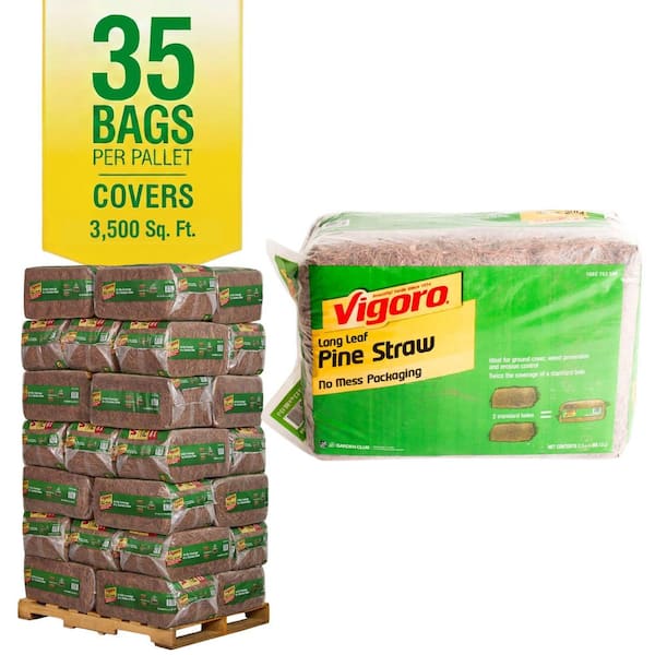 Vigoro 3,500 sq. ft. Bagged Long Leaf Pine Needle Mulch Pallet, 35-Count (100 sq. ft./unit)