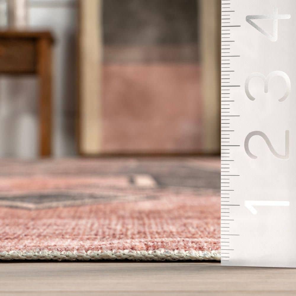 Lauren Liess Sagebrush Blush Geometric Washable Synthetic Area Rug 4' x 6'