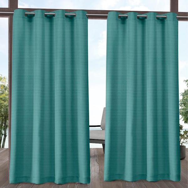 EXCLUSIVE HOME Aztec Teal Solid Light Filtering Grommet Top Indoor/Outdoor Curtain, 54 in. W x 96 in. L (Set of 2)
