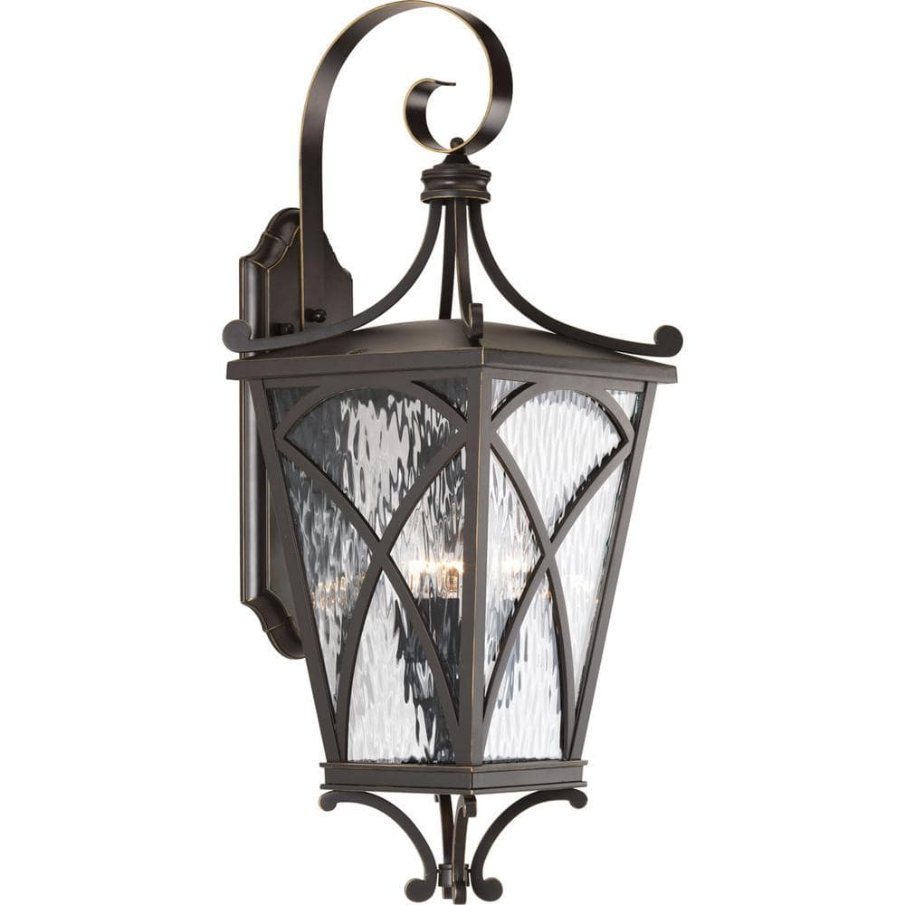 Cadence Collection 3-Light Oil Rubbed Bronze Clear Water Seeded Glass Luxe Outdoor Large Wall Lantern Light price history on PriceWatchPro