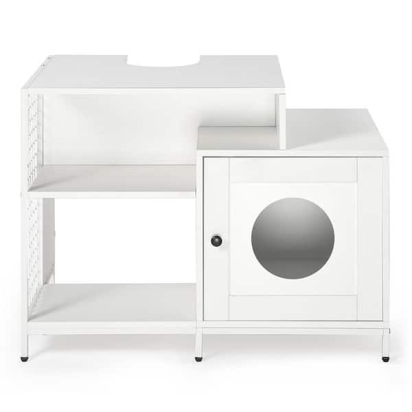 21.26 in. W x 25.98 in. H 34.35 in. D Indoor Cabinet with Hidden Litter Box Large and Divider in White Ready to Assemble