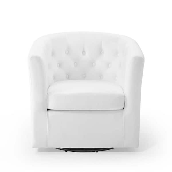 MODWAY Prospect White Tufted Performance Velvet Swivel Armchair