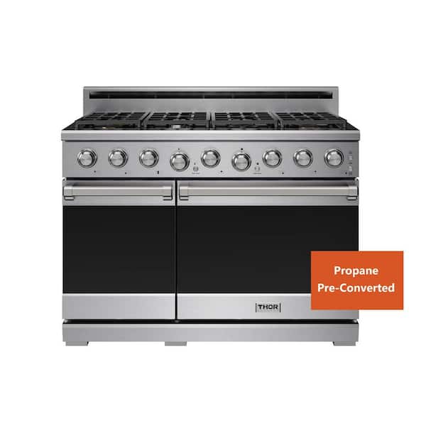 Propane-Converted 48. in 7 Burners Freestanding Double Oven Gas Range in Stainless Steel with Convection and Self-Clean