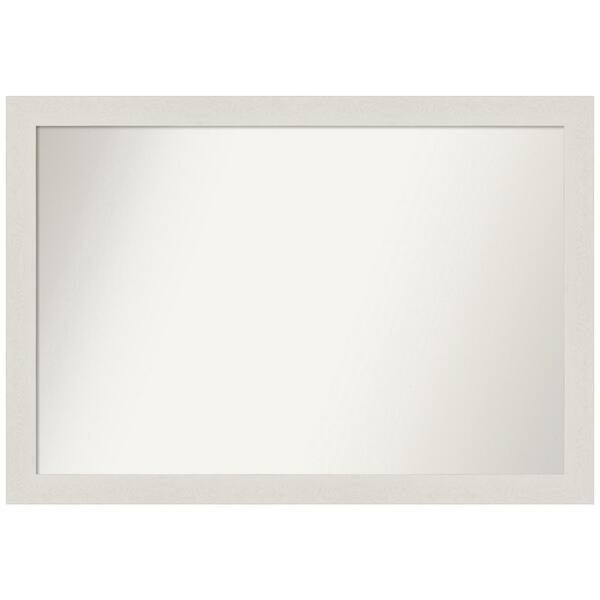 Amanti Art Rustic Plank White Narrow 39.5 in. x 27.5 in. Non-Beveled Rustic Rectangle Framed Wall Mirror in White