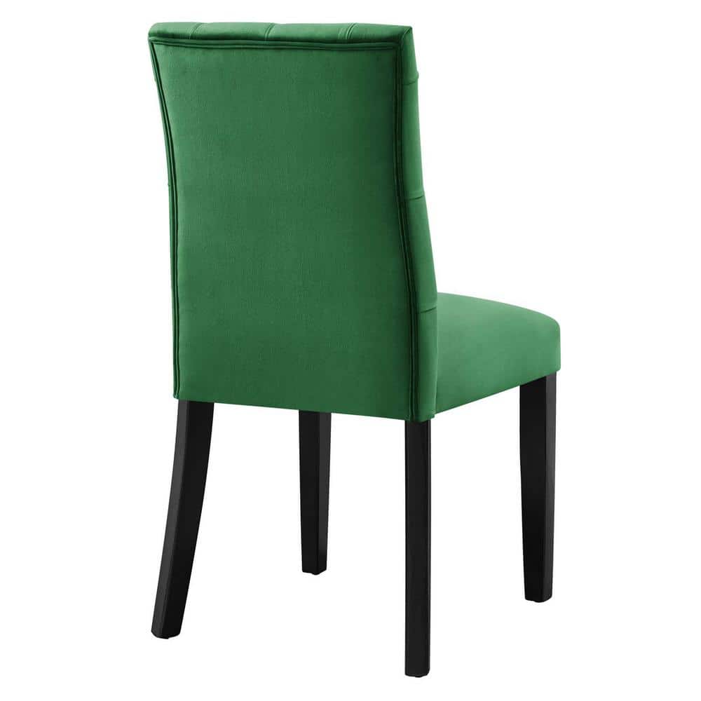 Elegant Emerald Velvet Upholstered Side Chair with Wood Legs