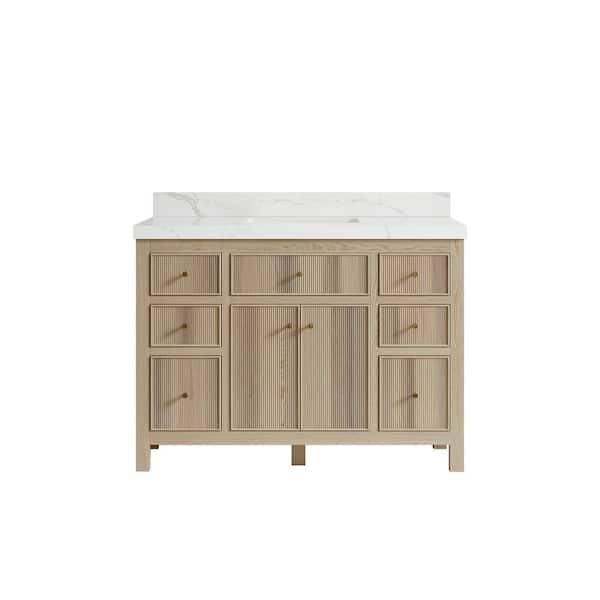 Willow Collections Sonoma Oak 48 in. W x 22 in. D x 36 in. H Bath Vanity in White Oak with 2" Calacatta Quartz Top