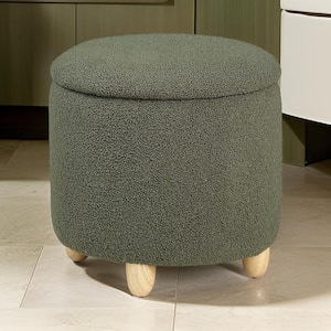 Green and Brown Foam Round Storage Ottoman Medium