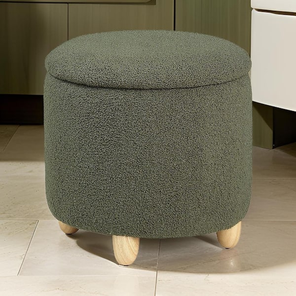 Benjara Green and Brown Foam Round Storage Ottoman Medium