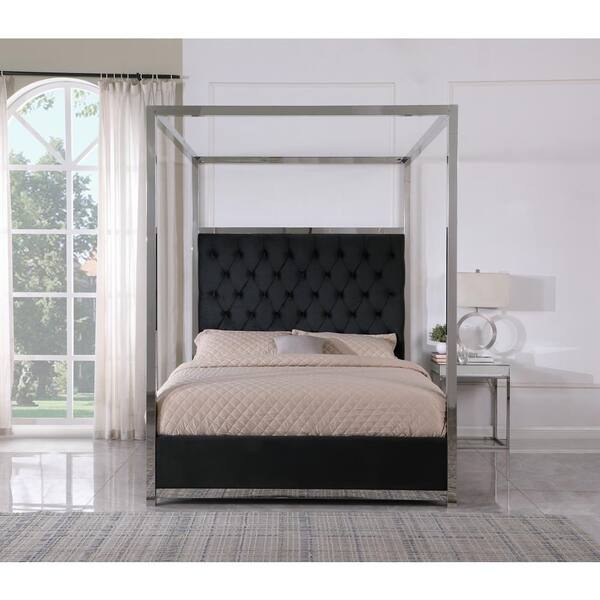 Best Master Furniture Jeremy Velvet, Black Canopy Cal King Bed