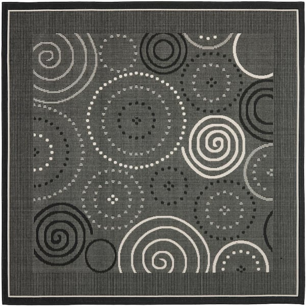 Courtyard Black/Sand 8 ft. x 8 ft. Square Border Indoor/Outdoor Patio  Area Rug