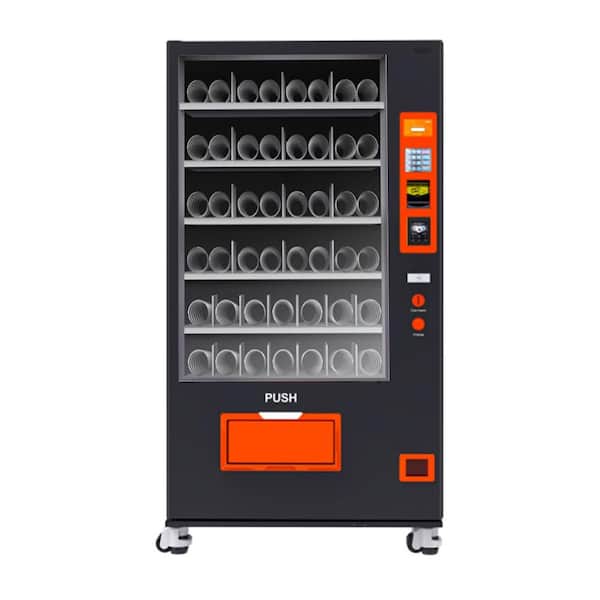 Anqtovp 41.5 in. 58.6 cu. ft. Black Commercial Refrigerated Snack,Beverage Vending Machine with 60-Slots, Card, Bill Acceptor