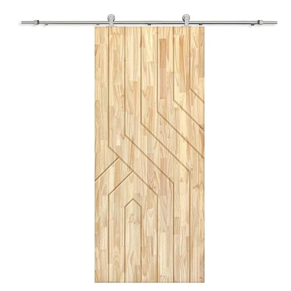CALHOME 30 in. x 96 in. Natural Pine Wood Unfinished Interior Sliding Barn Door with Hardware Kit