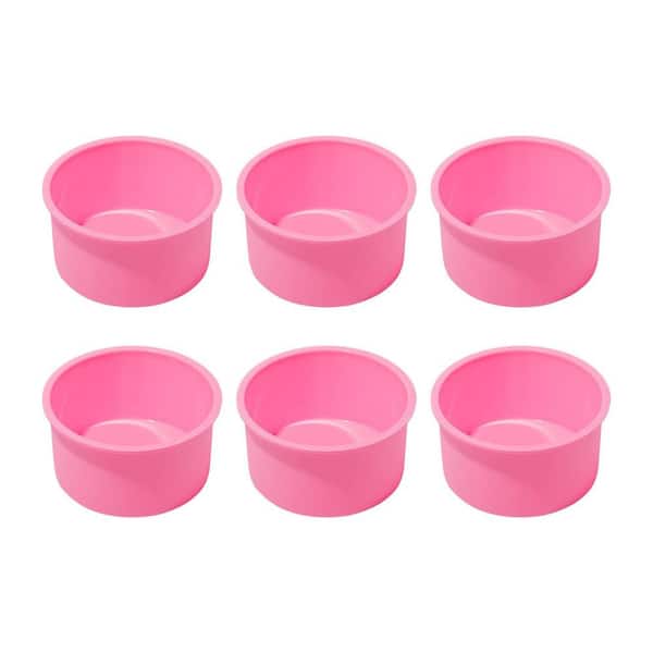 6-Piece Pink Silicone Mini Round Cake Mold Set Nonstick Flexible Bakeware for Muffins Cheesecake Candy