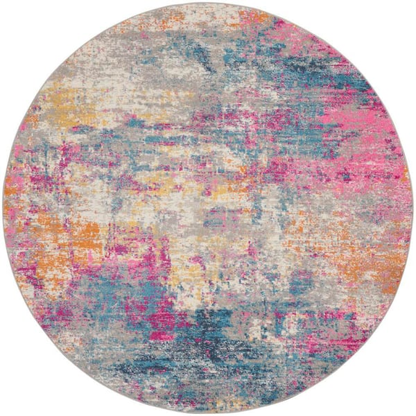 Passion Ivory/Multi 8 ft. x 8 ft. Abstract Contemporary Round Area Rug