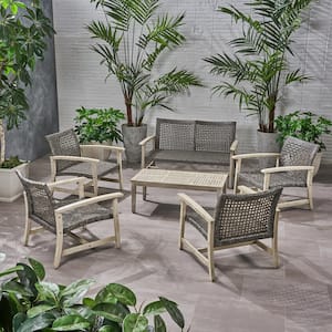 Hampton Light Grey 6-Piece Wood Patio Conversation Seating Set