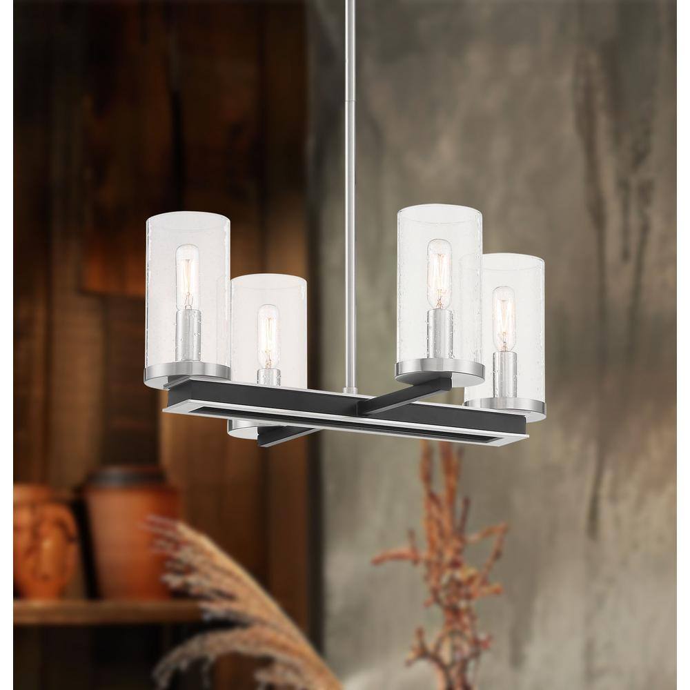 Contemporary Brushed Nickel 4-Light Glass Pendant