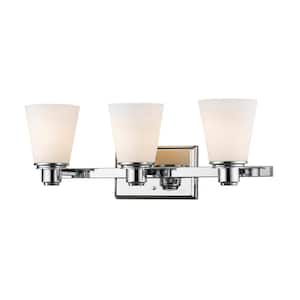 Kayla 22 in. 3-Light Chrome Vanity Light with Matte Opal Glass Shade