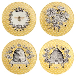 French Bees Multicolor Salad Plates (Set of 4)