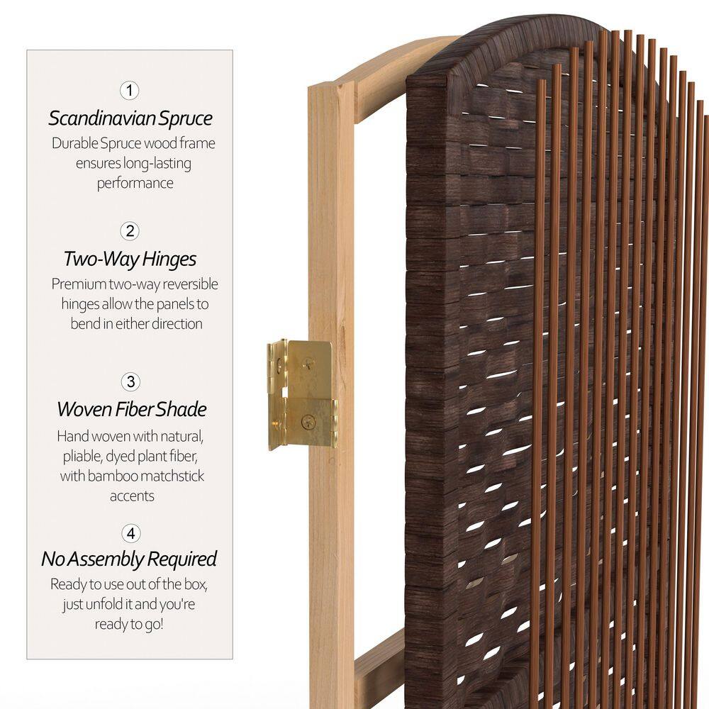 2 Ft Tall Dark Mocha Woven Fiber Folding Screen - 4 Panel