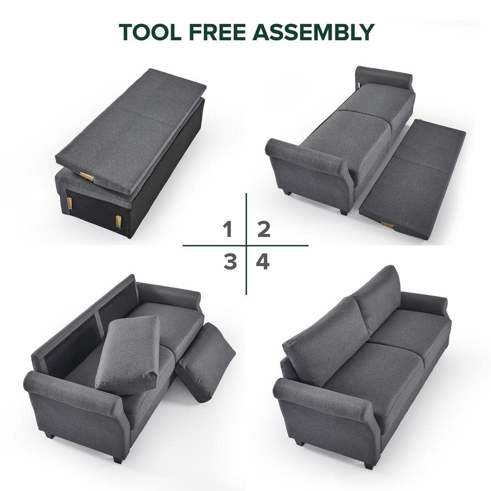 45.7" Dark Grey Fabric Loveseat with Round Arms and Metal Accents