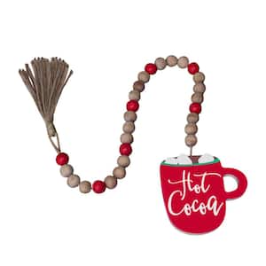Christmas 4.75 in. Red Hot Cocoa Wood Bead Garland with Tassels Ornament