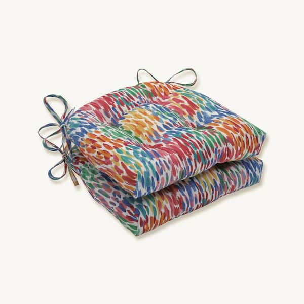 Pillow Perfect 17.5 x 17 Outdoor Dining Chair Cushion in Blue/Green/Pink (Set of 2)