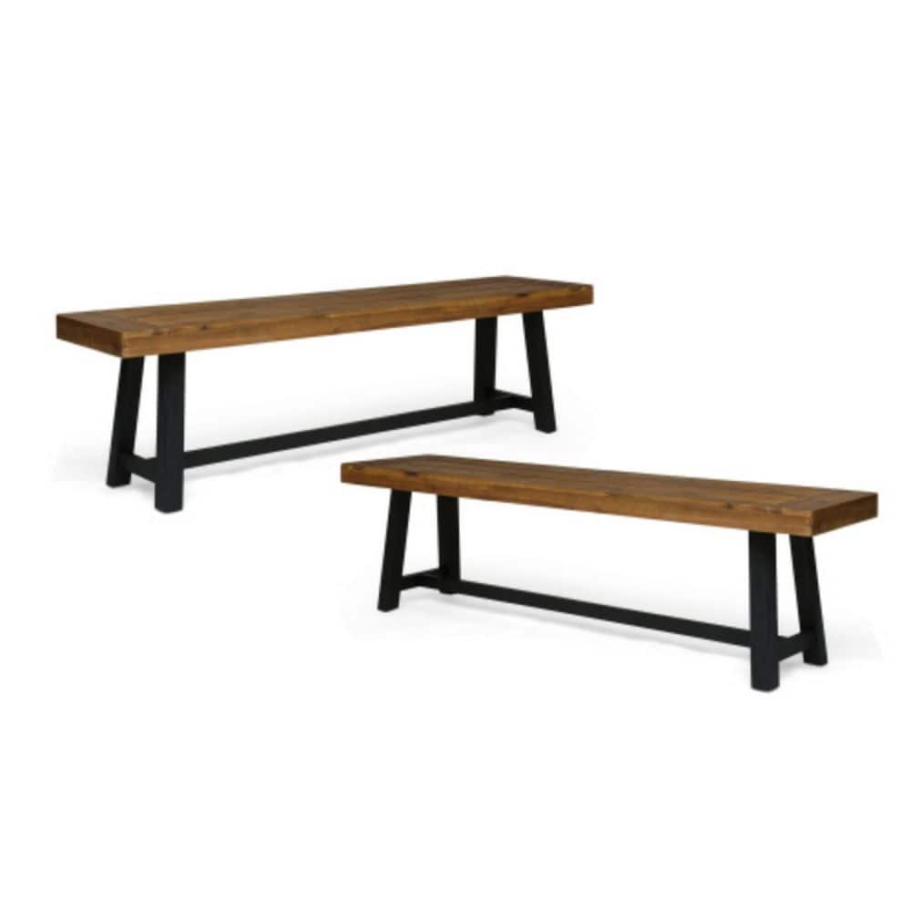 set of 2 Acacia Outdoor Bench,63 in. x 14.5 in. Sandblast Brown Finish and Black For Gardens,terraces, parks, promenades
