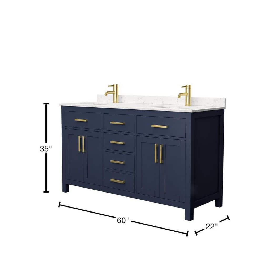 Beckett 60" Dark Blue Double Vanity with Carrara Marble Top