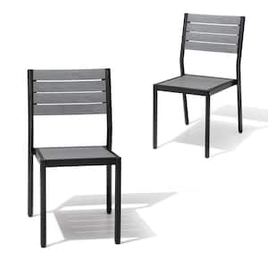 Stackable Gray Wooden Metal Outdoor Dining Chair (2-Pack)