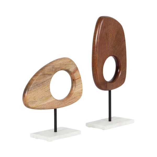 Kate and Laurel Yoakes Brown 9.5 in. x 11.25 in. Abstract Wood Sculptures (2 Piece Set)