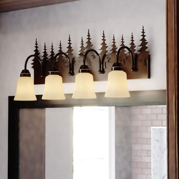 Yosemite 33 in. W 4-Light Bronze Rustic Tree Bathroom Vanity Light Fixture