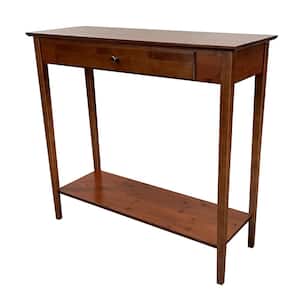 32 in. Mahogany 30 in. Rectangle Bamboo Console Table with Drawer and Shelf