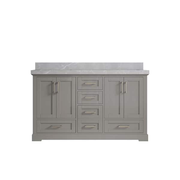 Willow Collections Boston 60 in. W x 22 in. D x 36 in. H Double Sink Bath Vanity in Elephant Gray with 2 in. Pearl Gray Quartz Top