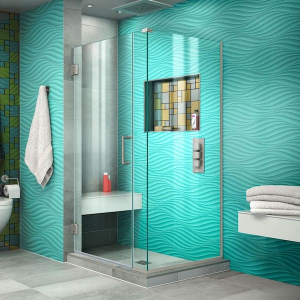 DreamLine Unidoor Plus 30.5 in. W x 30-3/8 in. D x 72 in. H Frameless Hinged Shower Enclosure in Brushed Nickel