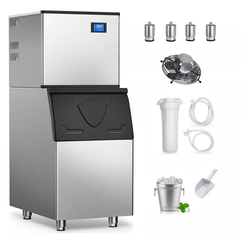 22.3 in. 510 lbs. Per Day Split Commercial Freestanding Ice Maker 156-Full Size Ice Cubes/Cycle in Silver with Filter