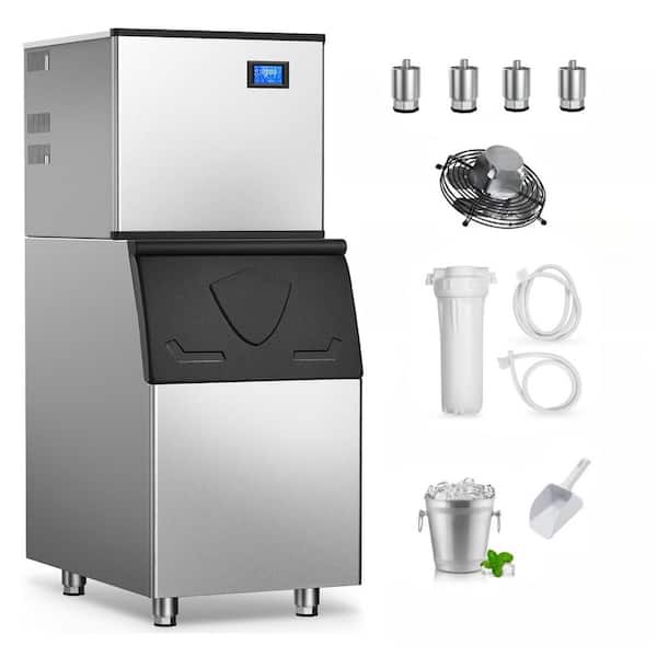 22.3 in. 510 lbs. Per Day Split Commercial Freestanding Ice Maker 156-Full Size Ice Cubes/Cycle in Silver with Filter