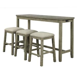 4-Piece Rectangle Wood Top Green Bar Table Set with Socket