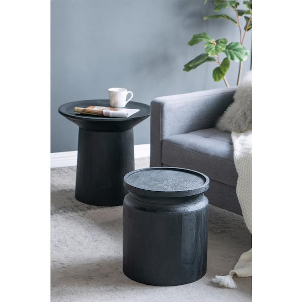 A & B Home Wooden Cylinder Side Table - D 14 in. x 16 in. - Woodgrain - Black