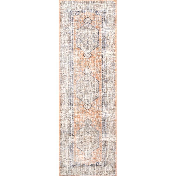 nuLOOM Jacquie Vintage Floral Peach 3 ft. x 10 ft. Runner Rug