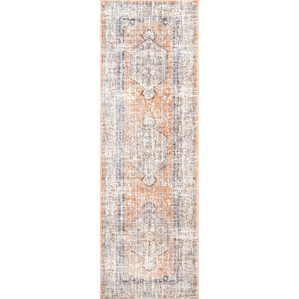 Jacquie Vintage Floral Peach and Beige Synthetic Runner Rug