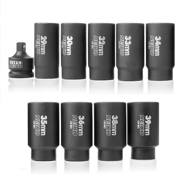 NEIKO 1/2 in. Drive 12-Point Axle Nut Socket Set, 10-Piece, Metric