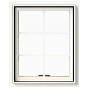 24 in. x 30 in. W-2500 Series White Painted Clad Wood Awning Window w/ Natural Interior and Screen