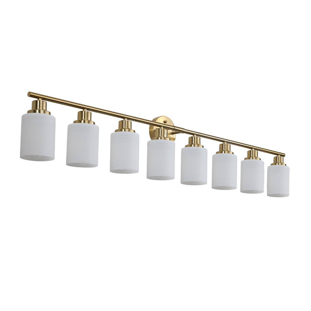 52 in. 8-Light Golden Bathroom LED Vanity Light Fixture, Frosted Glass Shad