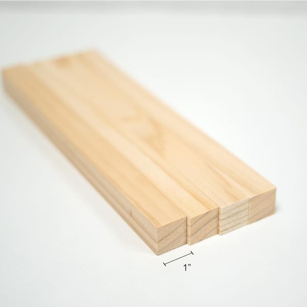1 in. x 12 in. Pine Square Dowels, Pack of 4-Sanded, Paintable, Stainable-Wooden Rod for DIY Home Projects