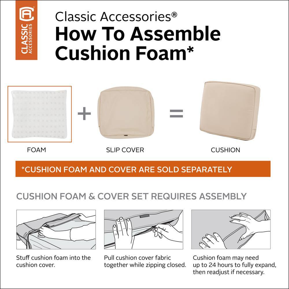 White High-Density Foam Patio Lounge Back Cushion, 25 x 20 x 4 Inch