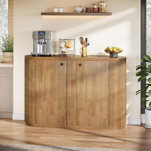 Brown Wood Bar Cabinet with Storage, 47 in. Buffet Cabinet with Doors, Accent Cabinet for Kitchen, Living Room