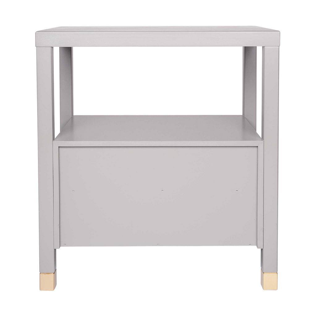 Gray Solid Wood 2-Drawer Nightstand with Shelf