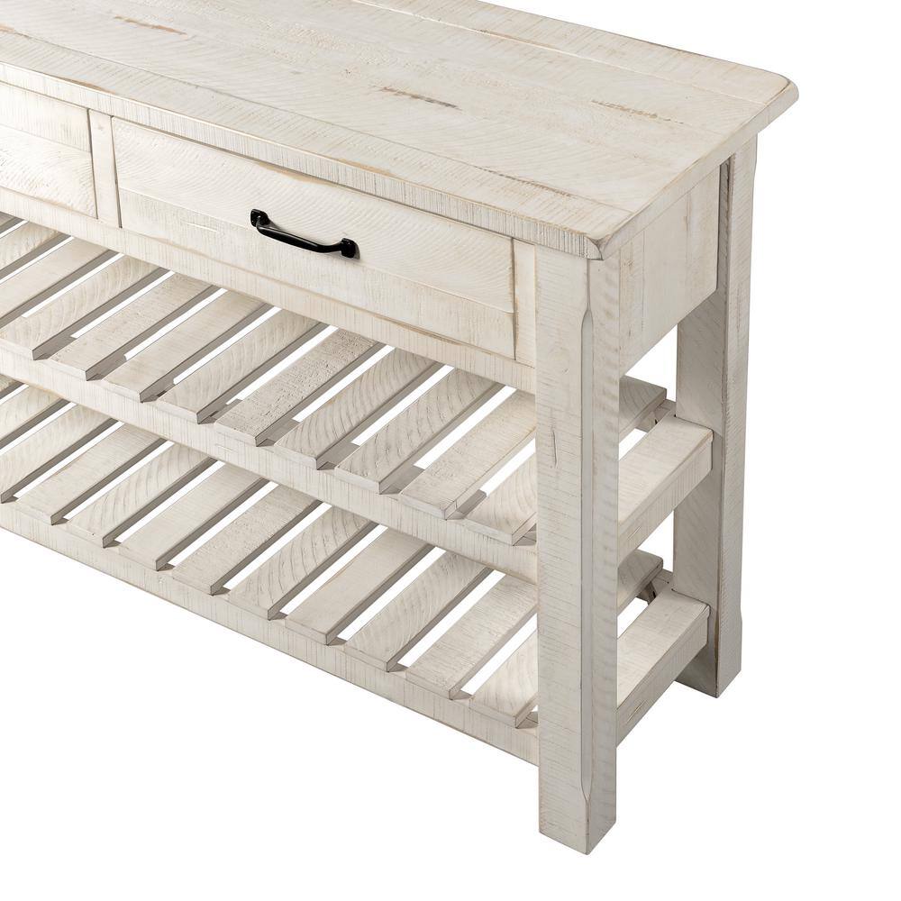 Antique White Pine Console Table with Storage Drawers