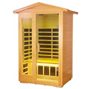 2-Person Basswood Outdoor Infrared Sauna with 8 Carbon Far Infrared Heaters and Waterproof Outside