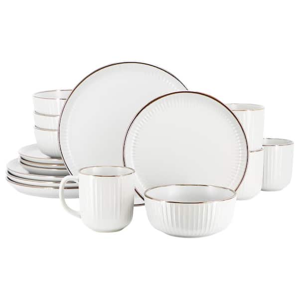 Leo 16-Piece Stoneware Dinnerware Set Service for 4 in. White